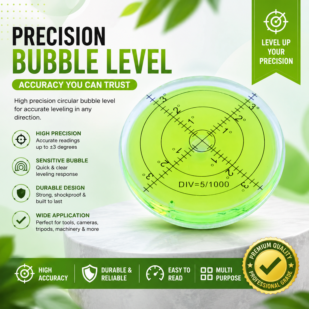 Bubble Spirit Level Circular Bullseye Inclinometer measuring level