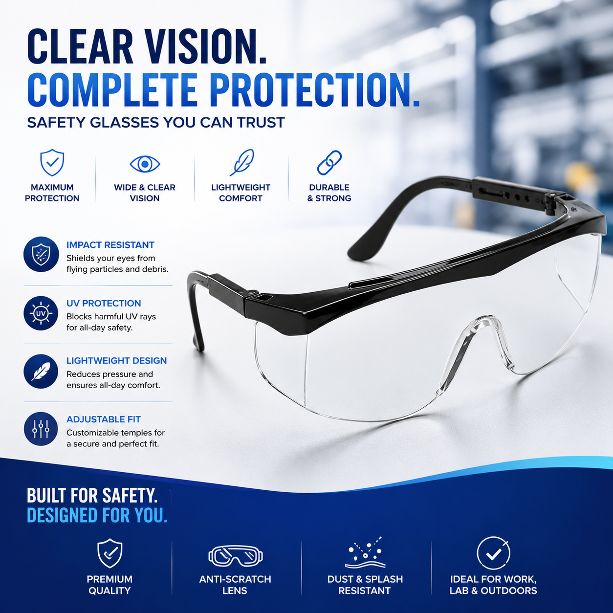 Safety Glasses adjustable temples