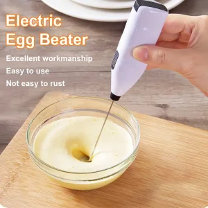 Premium White Electric Milk Frother & Egg Beater | Stainless Steel Coffee & Tea Blender for Home Kitchen