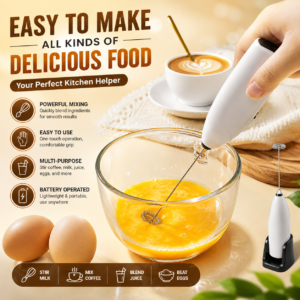 Premium White Electric Milk Frother & Egg Beater Stainless Steel Coffee & Tea Blender for Home Kitchen