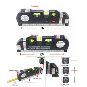 Ultimate Fixit Laser Level Pro 3 4in1 Multi-Purpose Measuring Tool With 8 Feet Tape