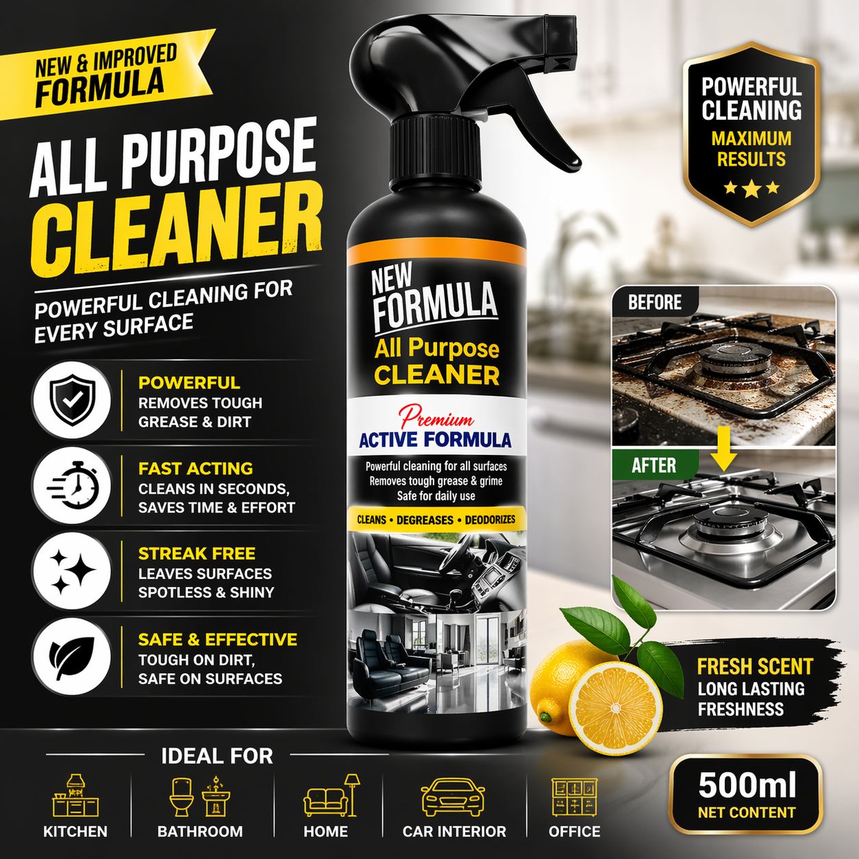 Instant New Formula All Purpose Cleaner Powerful Multi Surface Cleaner for Kitchen, Bathroom & Home Deep Cleaning - Image 4
