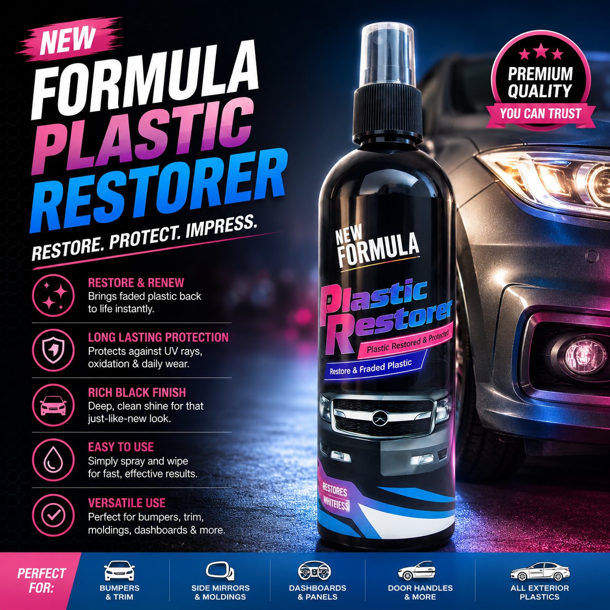 Powerful New Formula Plastic Restorer Restore Shine & Protect Faded Plastic Surfaces
