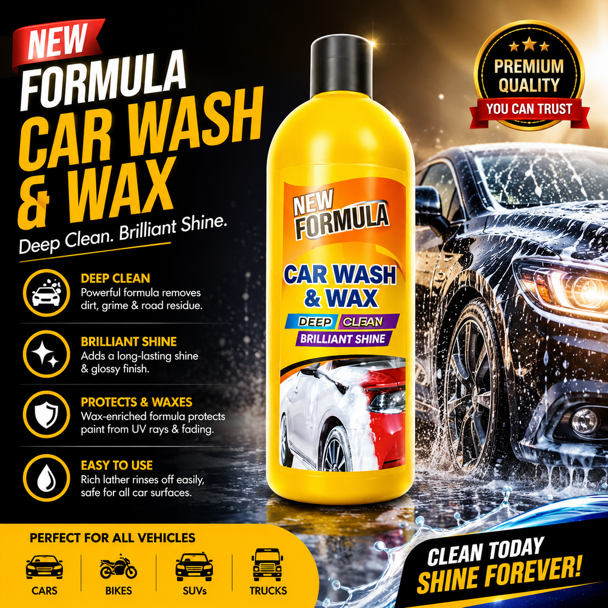 Premium Car Wash & Wax ShampooNew Formula Deep Clean & High Gloss Shine