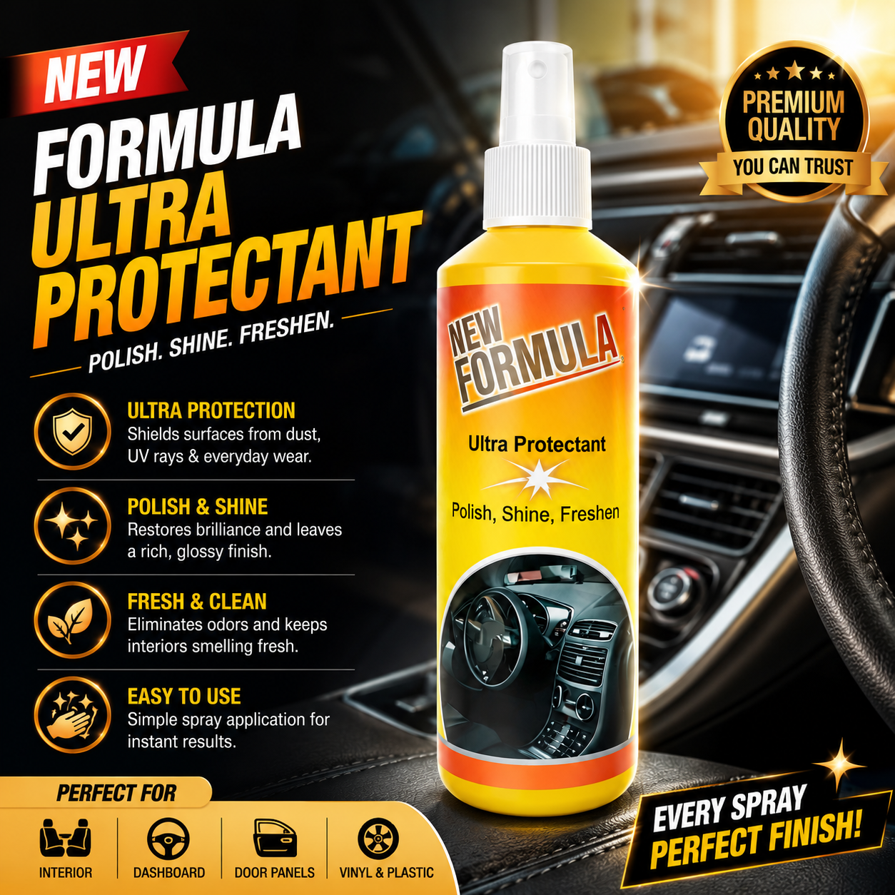 New Formula Ultra Protectant Polish 250ml Pack Multi Purpose Shine & UV Protection Spray